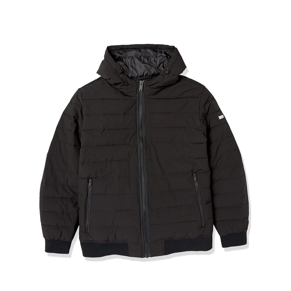 DKNY Black Ultra Loft Insulation Puffer Hooded Bomber Jacket Water Resistant 2XL